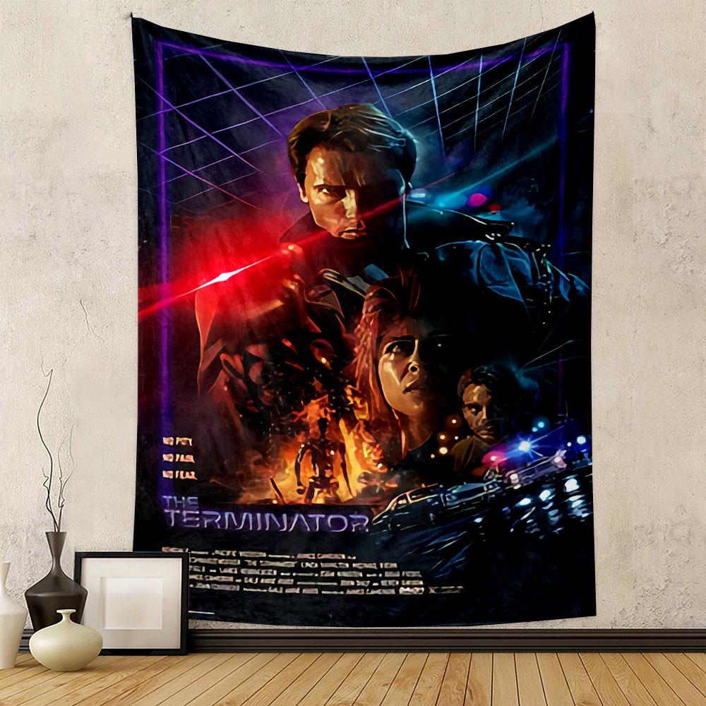 The Terminator Tapestry Wall Hanging, Arnold Sci-Fi Movie Poster Art, Retro Wall Decor for Bedroom Living Room Dorm