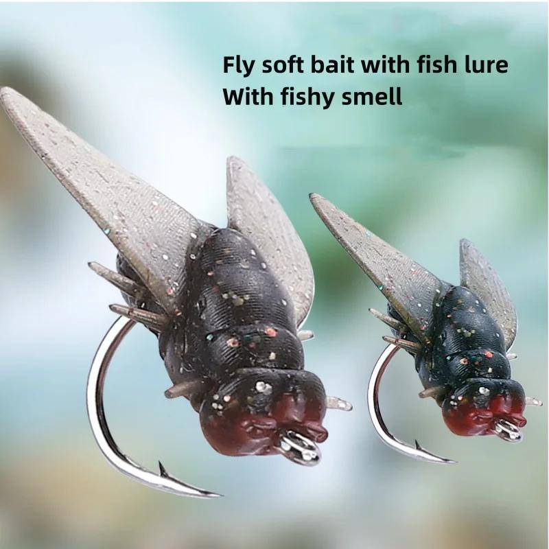 10 PZ Mosche da Pesca a Mosca Gomma Morbida in PVC Esca da Pesca a Mosca Mosche Insetti Esca Amo Barbel Fishi