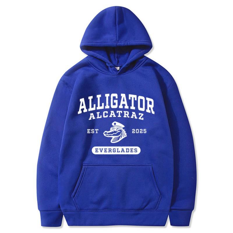 Unisex Hooded Long Sleeve Sweatshirt With Alligator Print Loose Fit Casual Streetwear Fall