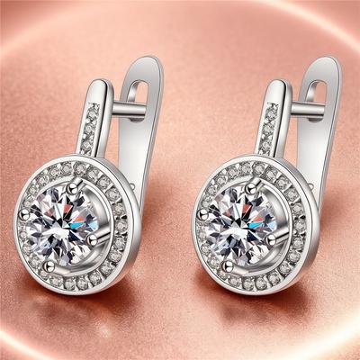 Cute Female White Round Zircon Stone Hoop Earrings Vintage Fashion Silver Color Wedding  For Women
