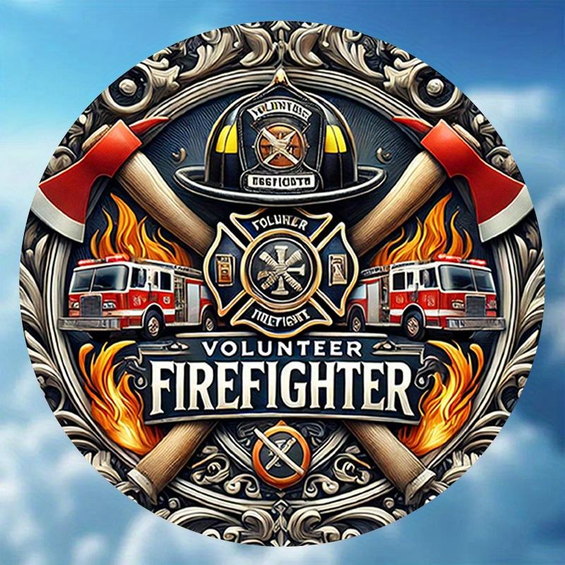 D Flat pc Volunteer Firefighter Retro Metal Sign x Inch Round Iron Wall Decor with PreDrilled Holes