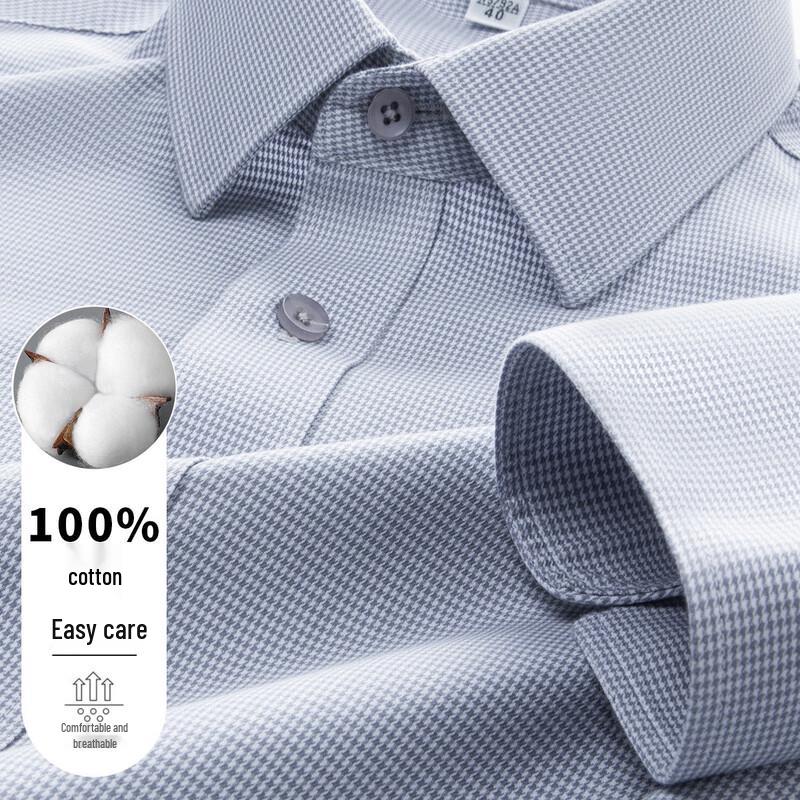 Men s 100% Cotton Houndstooth Long-Sleeve Shirt 44