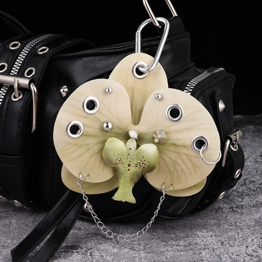 Handmade Drilling and Puncture Orchid Keychain Backpack Decoration Flower Bag Pendant  Gifts