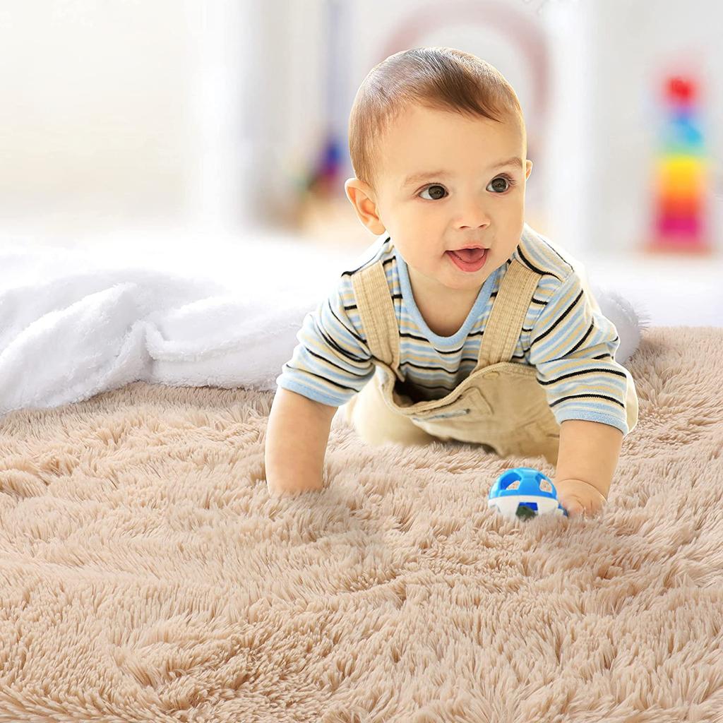 Tapete macio e felpudo para sala de estar, tapetes infantis grandes, bege, de pelúcia, para quarto, quarto de criança, berçário, decoração moderna para casa