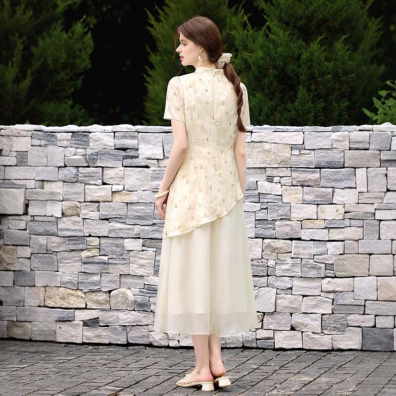 New Chinese Style Faux Two-Piece Qipao Dress