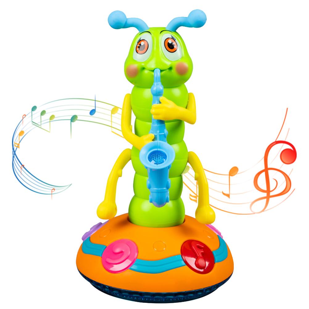 Electric Caterpillar Saxophone Toys with Music and Light Automatic Obstacle Avoidance Dancing Toy Birthday Gifts for Boys Girls