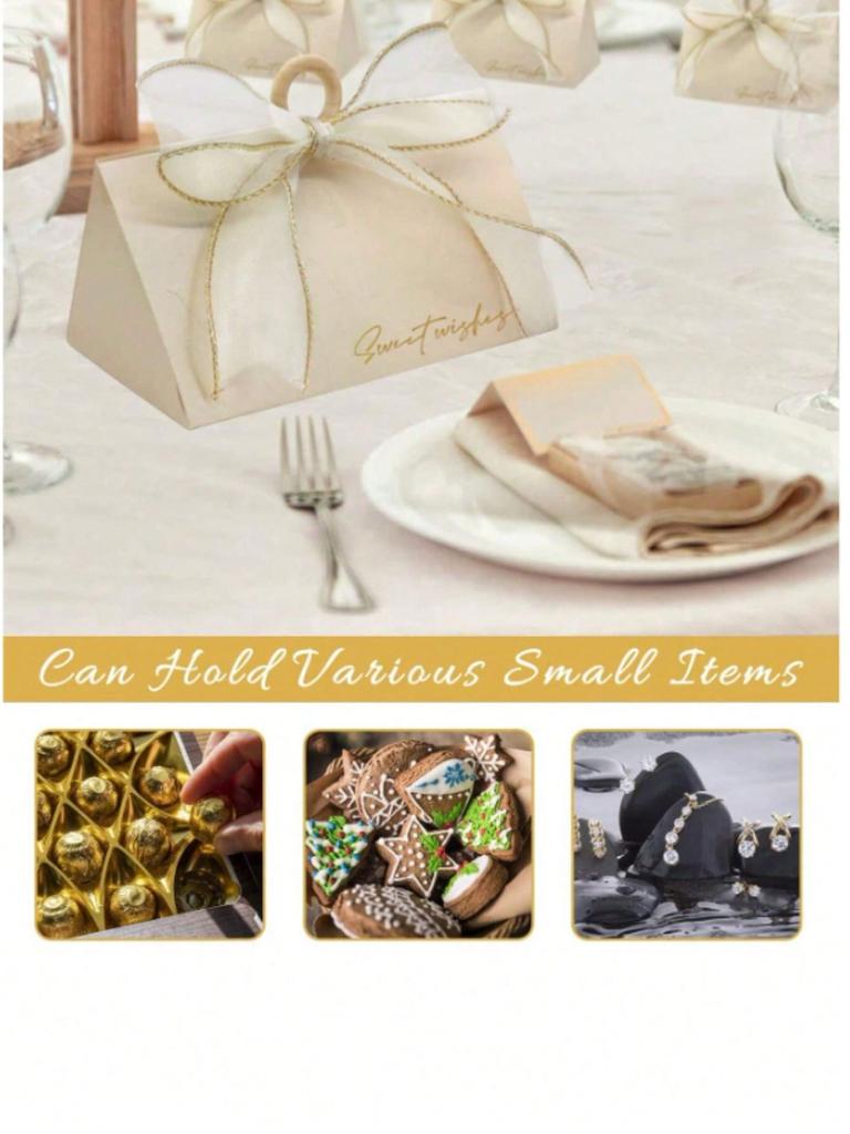 Home Party Decoration Supplies Wedding Candy Box Beige Wedding Gift Box Chocolate Gift Box With Wooden Beads and Ribbons 2pcs