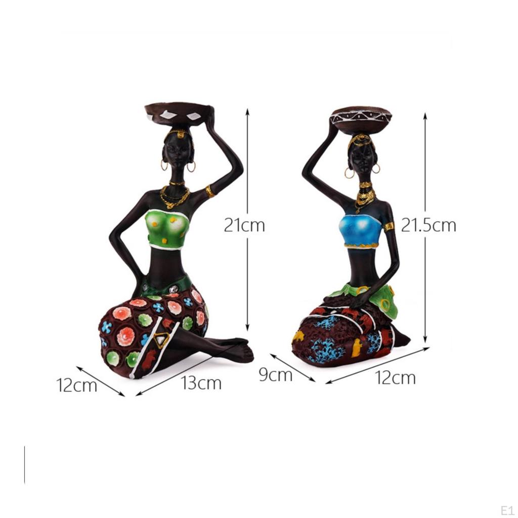 2 Pieces Candle Holder Figurines AfricanInfluenced Figurine with Resin Female Figure