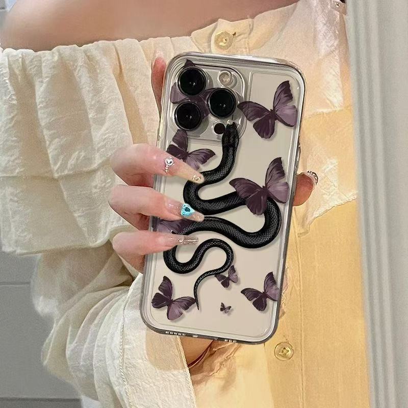 The new butterfly snake is suitable for iphone16promax mobile phone case, transparent Apple 15/14pro Europe and America 13/12x.