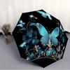 1pc Automatic Open/Close Umbrella with Crown & Butterfly Design - Lightweight Portable 8-Rib Iron Frame, Elegant Blue Butterfl