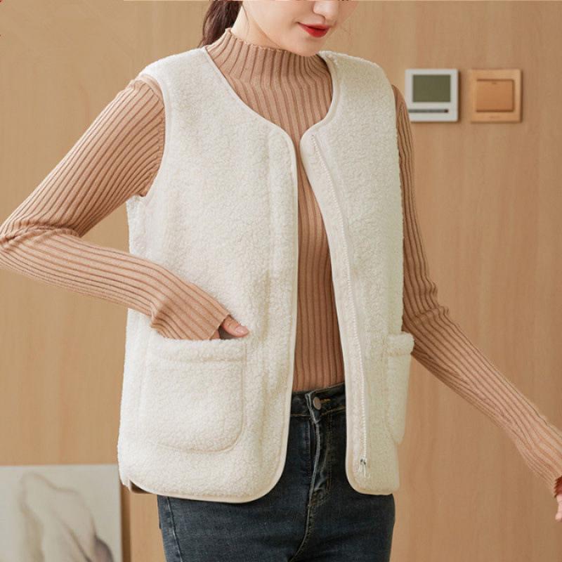 2024 Autumn/Winter Slim-Fit Korean Style Lambswool Vest - Warm, Versatile Sleeveless Fleece Jacket