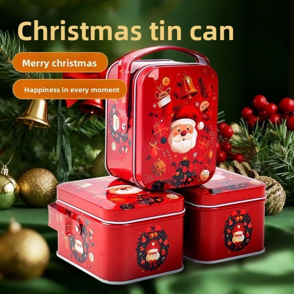 Cartoon Christmas Gift Box Tinplate Party Supplies Xmas Ornaments Portable Christmas Decoration Candy Storage Containers