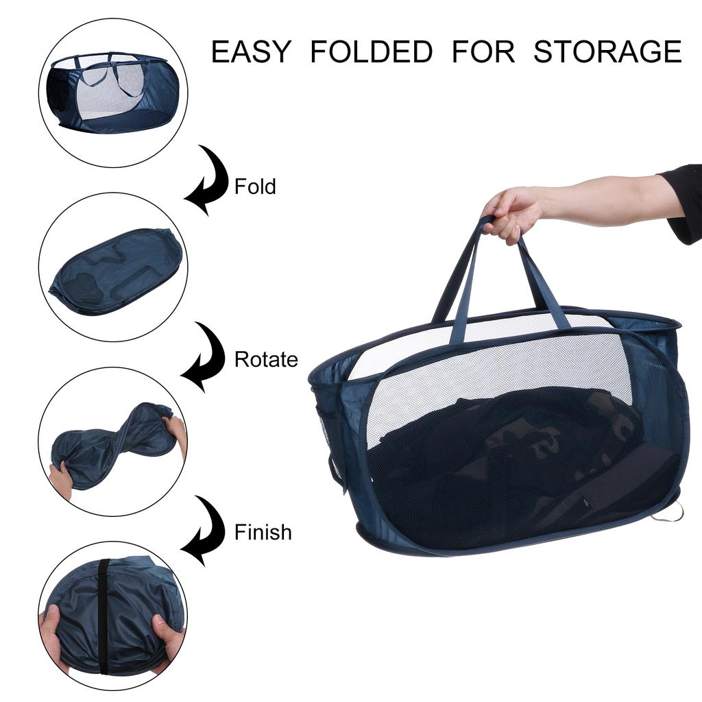 1/2pcs Folding Laundry Basket Organizer Mesh Laundry Hamper with Side Pocket Cloth Hamper for Washing Storage Dorm Travel