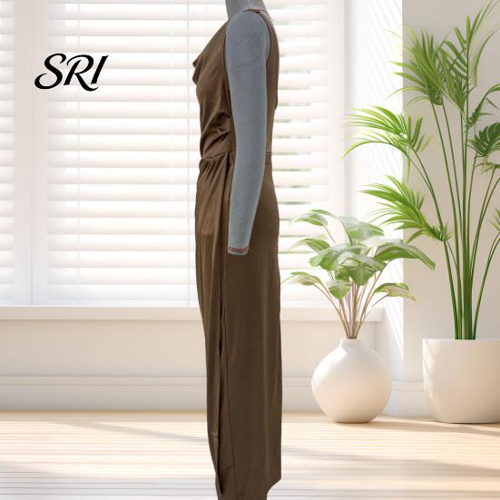 Noble Color Women Dress Women's Satin Ruched High Slit Bodycon Maxi Sexy Sleeveless Evening Cocktail Party Wedding Guest Formal Prom Gown