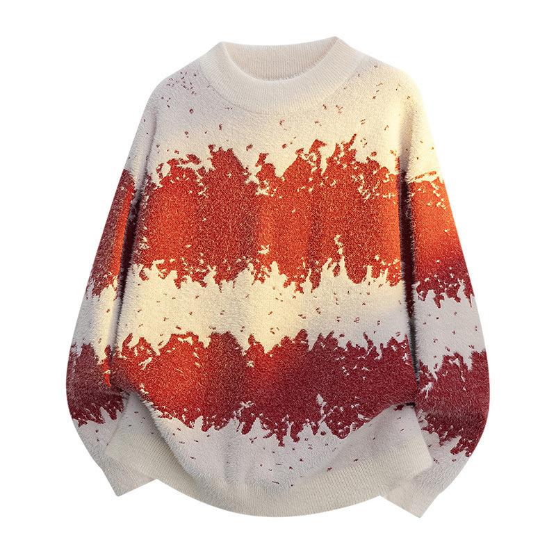Pullovers Long Sleeves Sweaters Unisex Sweater Autumn and Winter Gradient Colour Wool Sweater Couples Loose Round Neck Bottoming Knit Sweater Men