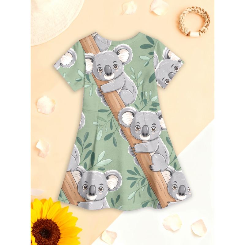 3D Digital Cartoon Butterfly Pattern | Cute Girls' Short Sleeve Tunic Dress Perfect for Spring/Summer, Casual Style with Slight Stretch Fabric