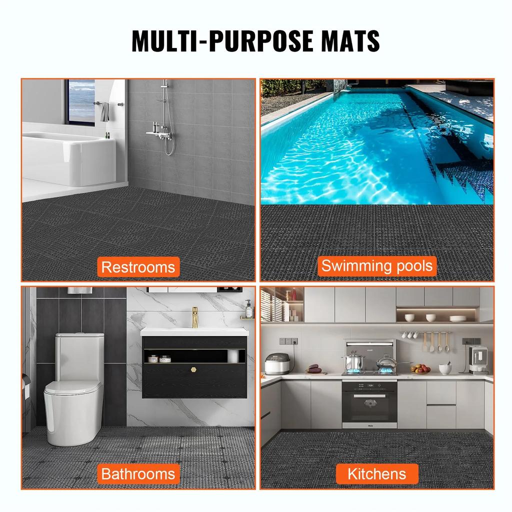 VEVOR Interlocking Drainage Floor Mat 30.5 X 30.5 Cm PVC Non-Slip Floor Tiles 12 Pack
