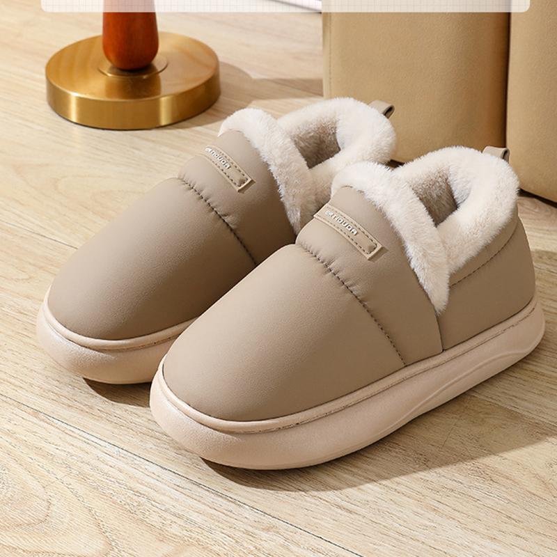 Модные женские однотонные водонепроницаемые утолщенные хлопковые тапочки новые парные плюшевые шлепанцы легкие мягкие теплые пушистые домашние шлепанцы 36-37 бежевый 4138₽