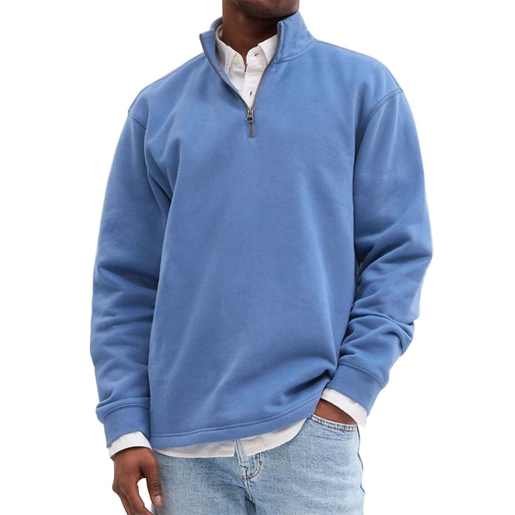 Men's Solid Color Half Zip Stand Collar Sweatshirt Men's Sports Large Size Casual Sweatshirt