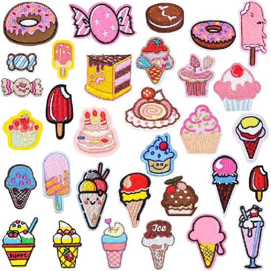 Zayookey 32PCS Cartoon Iron on Patch for clothes Ice Cream Embroidered Applique Patches Dessert Patches for Backpacks Sew on Patches Decorative Dessert Series Patch