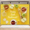 Rosh Hanukkah Fotografie Hintergrund Geschirr Teller Obst Kerzenleuchter Kerze Brot Baby Porträt Festival Party Foto Hintergrund