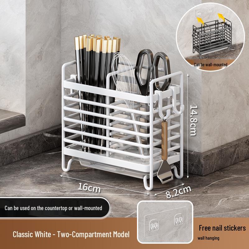 Wall-Mounted Stainless Steel Utensil Holder: Chopstick, Knife & Spoon Storage Rack