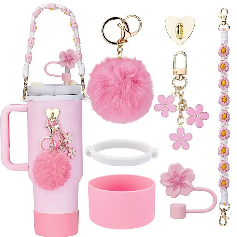 

1SET Cup Accessories Set for Including Handle Strap, Siliocne Cup Boot Straw Cover Charms for 40oz & 30oz Tumbler