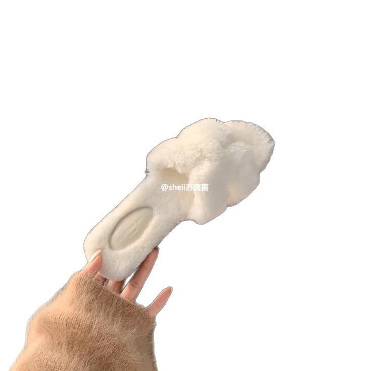 Thick-soled fluffy slippers women's wear 2025 new autumn and winter Internet celebrity rabbit fluffy fluffy shoes one-word cotton slippers