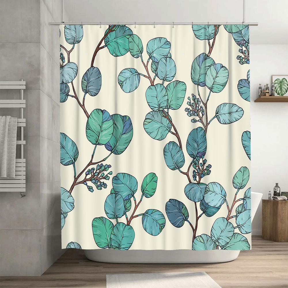 Green Leaves Printed Shower Curtain Waterproof Bathroom Decor