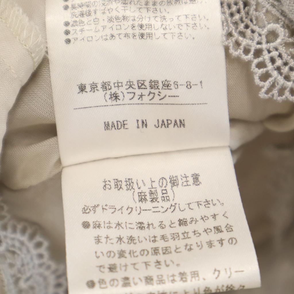 FOXEY Made In Japan Linen Cami One Piece 38 Gray Lace Embroidery Women Used