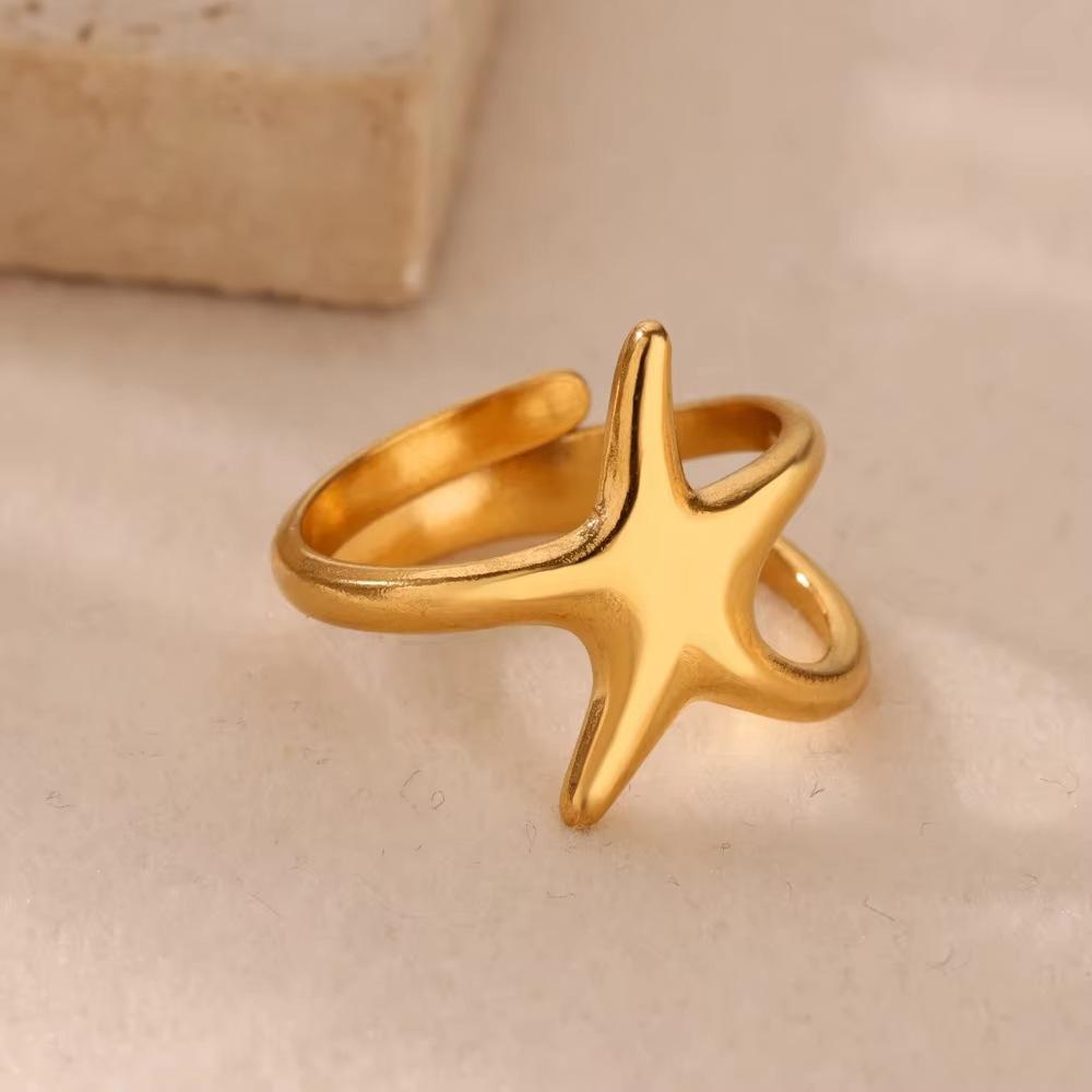 

Creative oil pressure starfish conch titanium steel ring female zircon inlay with design summer beach jewelry