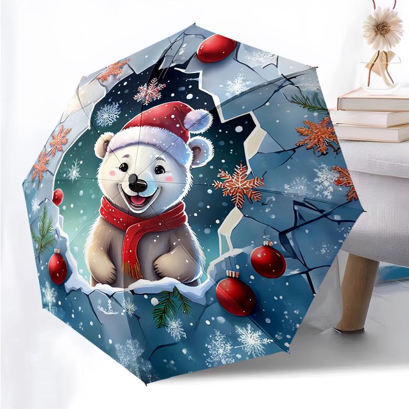 Santa Claus Deer Themed Folding Umbrella Fashion Auto-Open 8 Iron Ribs Plastic Handle Foldable Sunshade Perfect Christmas Gifts