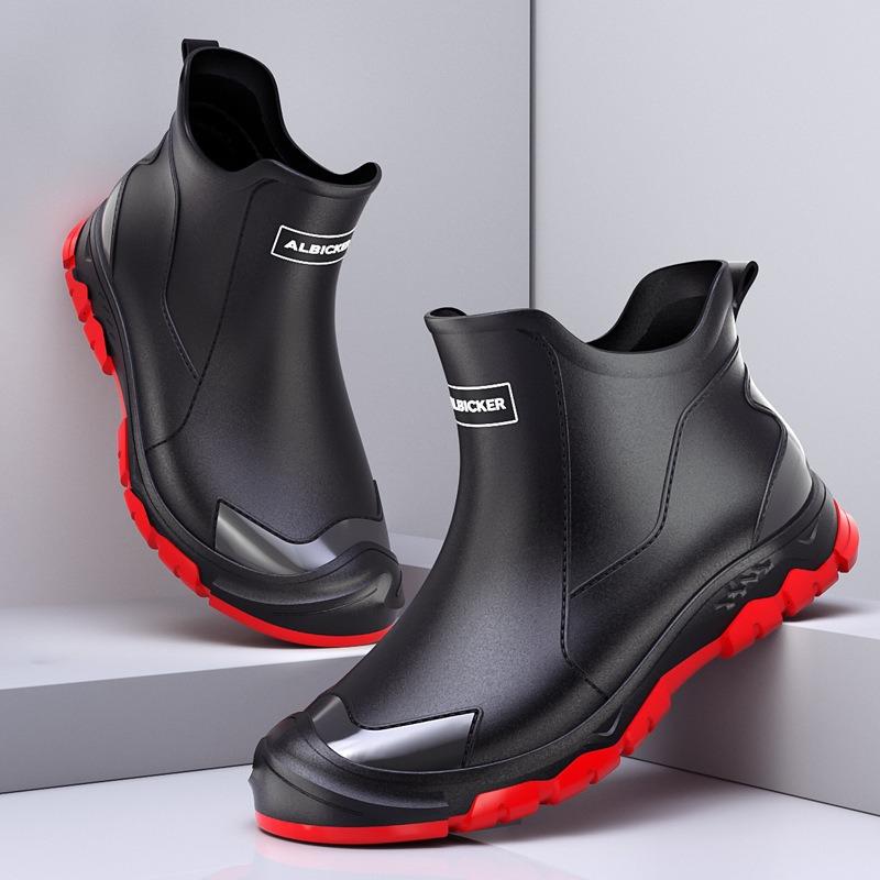 Short tube white men's rain boots contrasting colors environmentally friendly couple outdoor wading shoes black rubber shoes