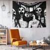 Gothic Horror Tapestry Monochrome Creepy Skull Human Body Sketch Wall Blanket for Grunge Dorm Decor