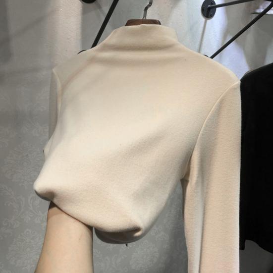 Half High Collar Long Sleeves Slim Fit Bottoming Blouse Autumn Winter Thickened Fleece Lined Pure Color Thermal Top Daily Clothing