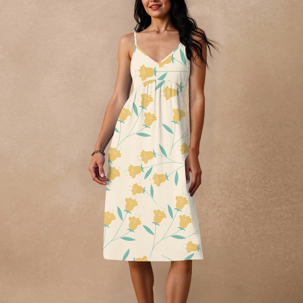 Women's Spaghetti Strap Backless Bow Loose Casual Beach Holiday Dress Sundress
