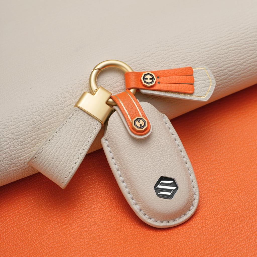 Beige Leather Key Case for Suzuki Wagon R and Lapin Customizable with Two Buttons [smasol] 44S, Alto, Every, (Women's) -