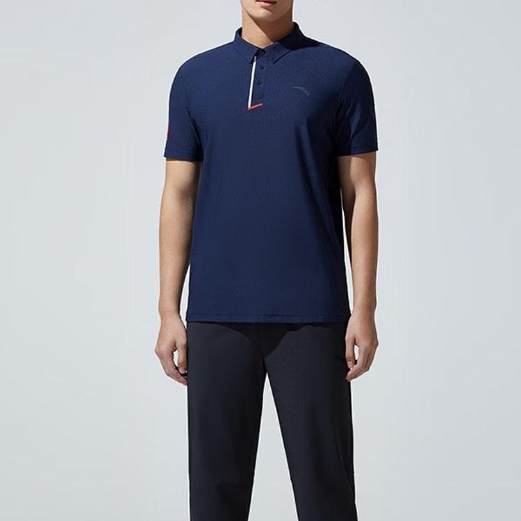 Anta Ice Silk Breathable Short Sleeve Polo Shirt Men Polo Shirts Midnight-Blue 152327108-3