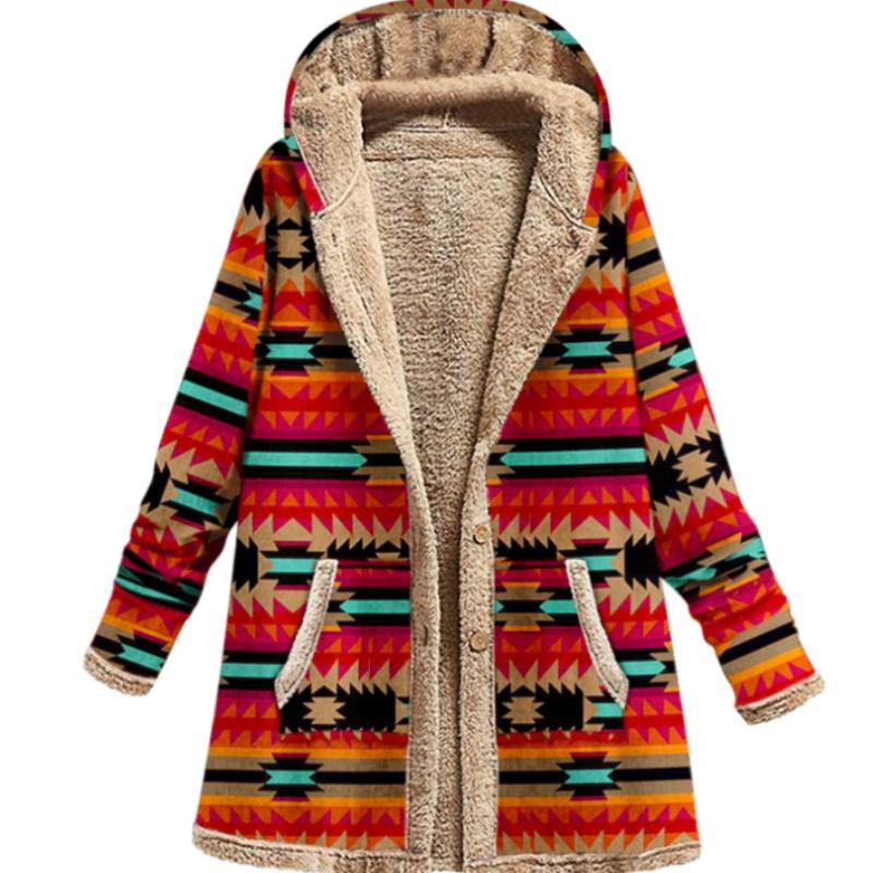 Women Winter Warm Coat Casual Patchwork Loose Boho Jacket Women Long Sleeve Hooded Outwear Fashion Streetwear Lady Clothes