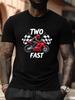 Plus Size "Two Fast" Racing Motorcycle Graphic T-shirt - Black with Red & White Checkered Flags