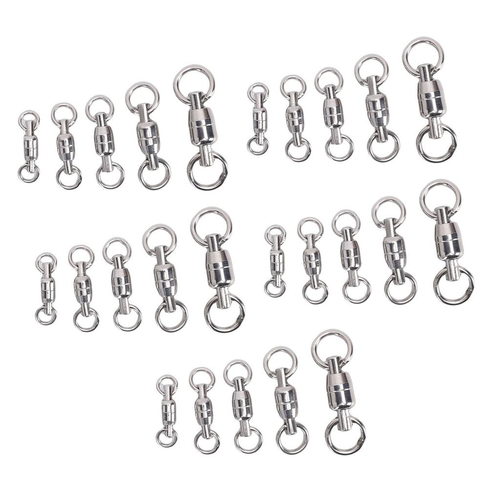 25Pcs Ball Bearing Fishing Swivels 360 Degree Rotation Stainless Steel Rings for Saltwater Use 5 Sizes