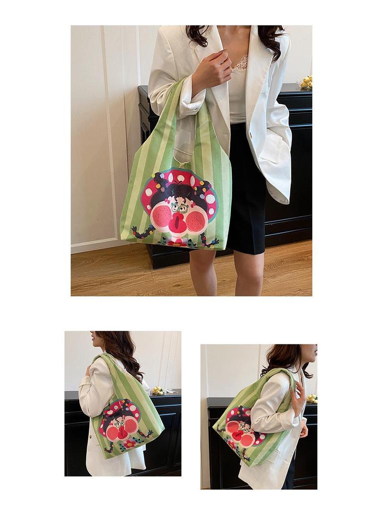 Hand-Painted Cartoon Shoulder Bag: Eco-Friendly Large Capacity for Women & Students