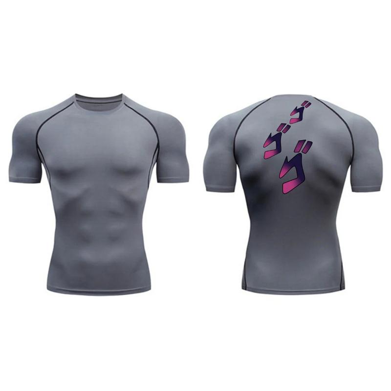 JOJO Print Compression Shirt for Men Gym Workout Running Tshirt Undershirts Baselayers Athletic Quick Dry Tees Tops Activewear