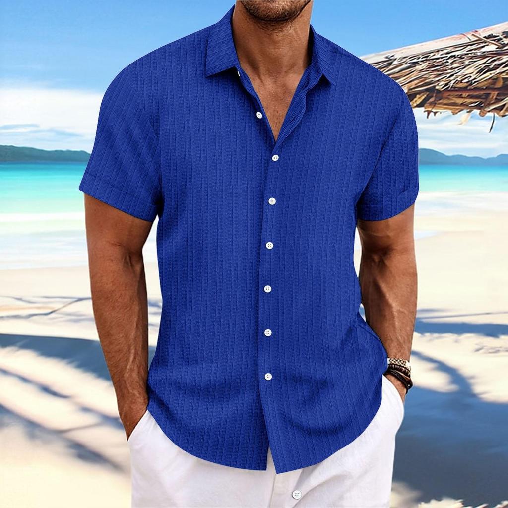 Europäisches Herren-Kurzarm-Baumwoll-Leinen Casual Lockeres Atmungsaktives Jacquard-Hemd