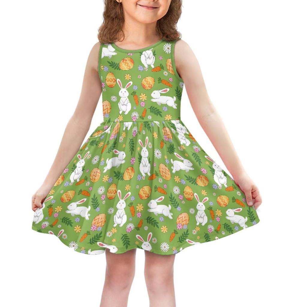 Children's Fashionable Comfortable Casual Sleeveless Easter Print Dress