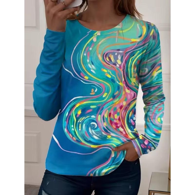 3D Print Autumn Women's T Shirt Floral Graphic Plants Stylish Casual Long Sleeve T-shirts Round Neck Regular Tops Flower Printed Pullover
