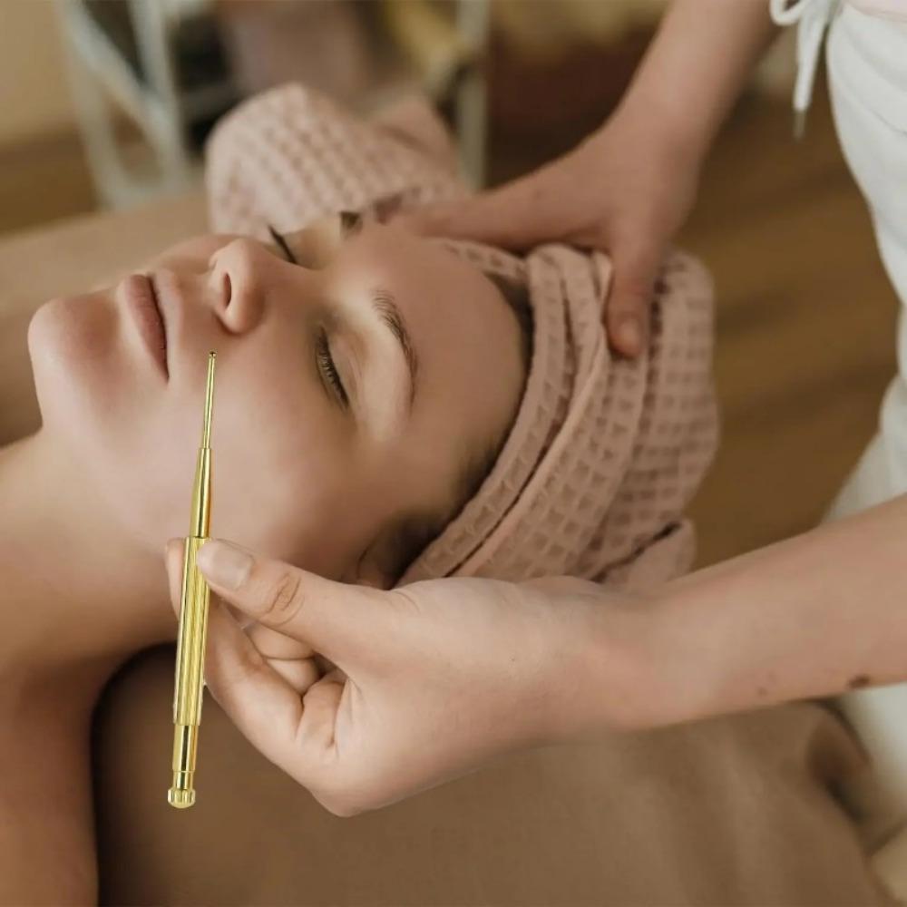 2Pcs/Set Facial Reflexology Massage Tool Retractable Acupuncture Pen Double Headed Spring Ear Care Tool Point Probe Pen Massager for Face