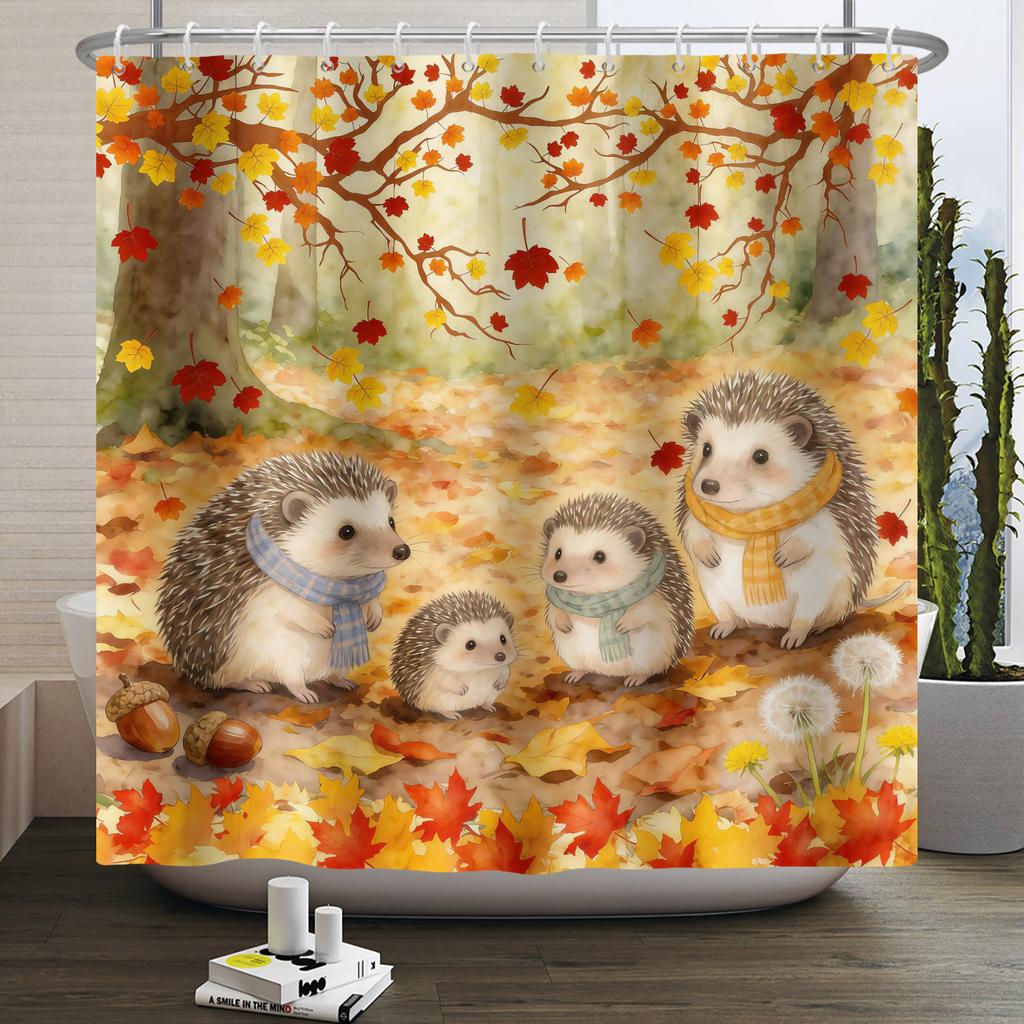 Jungle Animals Theme Bathroom Shower Curtain Deer Elephant Raccoon Decoration Waterproof Bathroom Polyester Curtain With Hooks