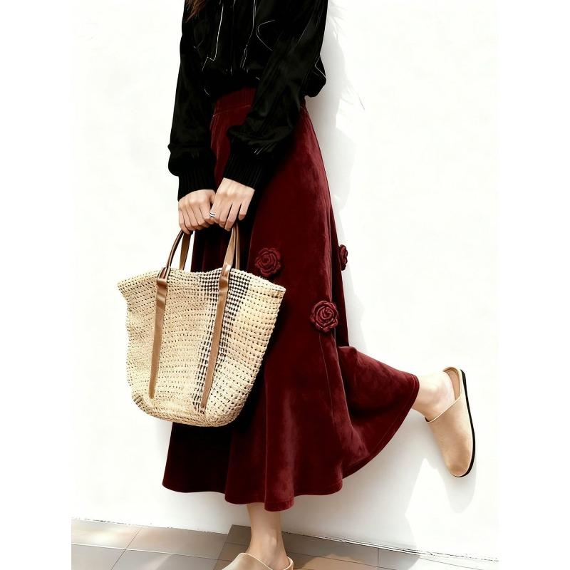 Half Skirt Women Cotton Casual Versatile Elastic Vintage Literary Classic Skirt Loose Comfortable Plaid Skirt