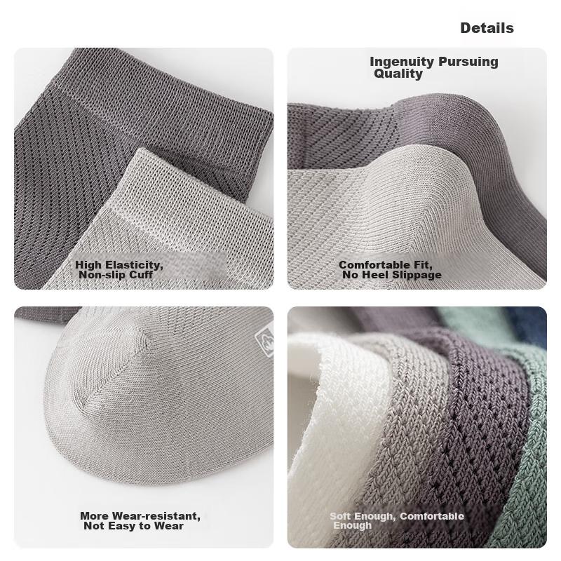 JOAE [100% Pure Cotton Odor-Resistant] Men's Socks, 7A Mesh Boat Socks, Breathable Anti-Pilling Short Socks, 6 Pairs